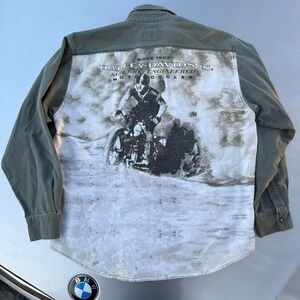 Harley Davidson vintage green button-up shirt